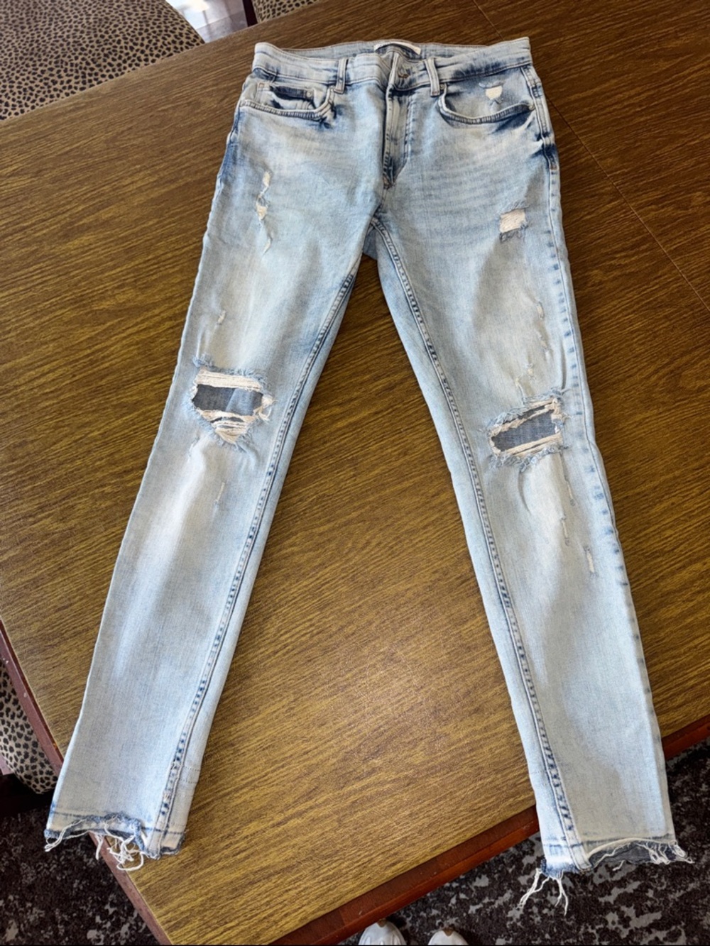 Zara Light Blue Stretchy Ripped Skinny Jeans